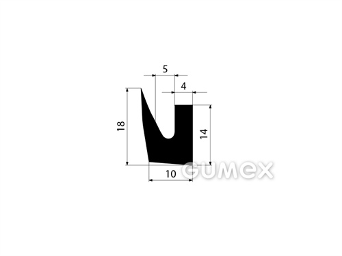 "U" Gummiprofil, 18x10/5mm, 60°ShA, NBR, -40°C/+70°C, schwarz, 